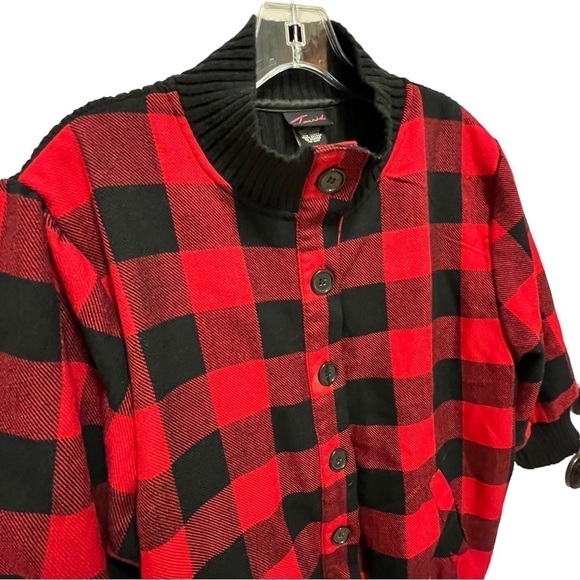 Torrid Buffalo Plaid Sweater Jacket, Cinched Waist, Size 3 - Picture 3 of 14